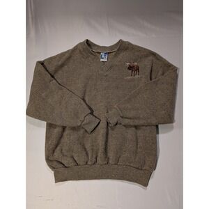 Art Unlimited Moose Men's XL Embroidered V Neck Sweater Pullover Brown Casual